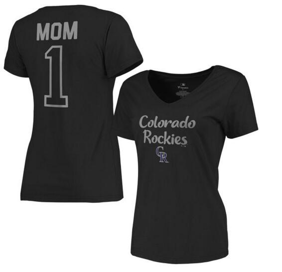 2020 MLB Colorado Rockies Women 2017 Mother Day #1 Mom VNeck TShirt  Black->mlb t-shirts->Sports Accessory